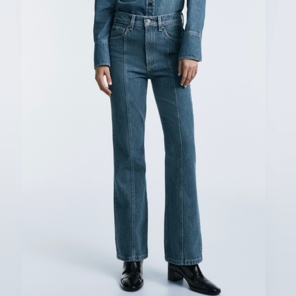 Jeans Massimo Dutti High Waist Stovepipe Seamed Front Med Wash 90s Style 29W - Picture 6 of 12